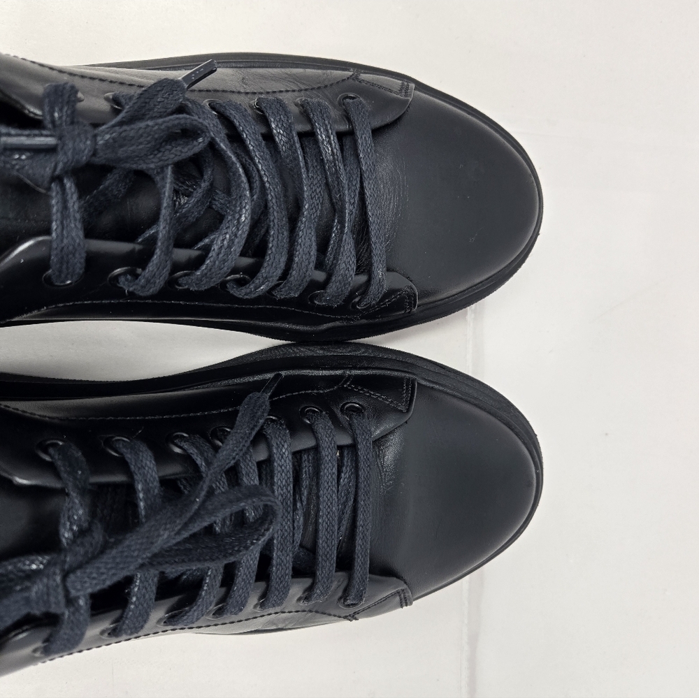 CNS Mens Sz 9.5 Black Leather Casual Comfort Sneakers Tall Wide Comfort Heel - Picture 10 of 11